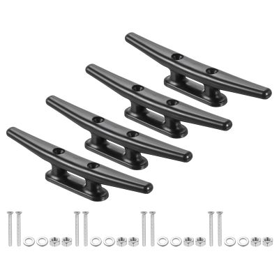 PATIKIL 8 Inch Nylon Boat Dock Cleat 4 Pack Kayak Rope Tie Cleat with Screws for Boat Docks Kayaks Marine Nautical Decor, Black
