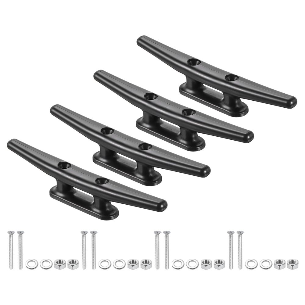 PATIKIL 8 Inch Nylon Boat Dock Cleat 4 Pack Kayak Rope Tie Cleat with Screws for Boat Docks Kayaks Marine Nautical Decor, Black