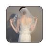 Flimire Flower Lace Wedding Veil 2 Tier Short Bridal Veils for Brides White Waist Length Veil with Comb Soft Tulle (Ivory) view 1