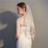 Flimire Flower Lace Wedding Veil 2 Tier Short Bridal Veils for Brides White Waist Length Veil with Comb Soft Tulle (Ivory) view 2