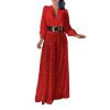 Elegant V-Neck Long Sleeve Shirt Leg Sequined Pants with Belt,Women's 2024 Fall Long Sleeve Wide Leg Jumpsuits (Red,L) view 1
