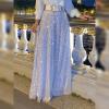 Elegant V-Neck Long Sleeve Shirt Leg Sequined Pants with Belt,Women's 2024 Fall Long Sleeve Wide Leg Jumpsuits (Red,L) view 4