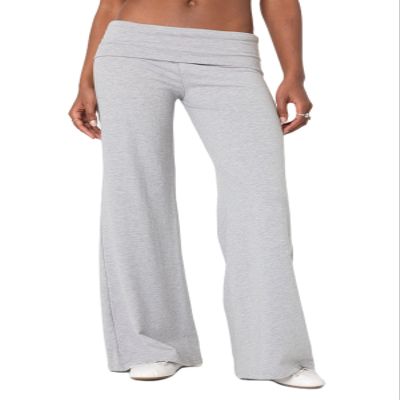 UAURORAO Fold Over Yoga Pants for Women Wide Leg Workout Sweatpants Y2k Striped Lounge Pants(Foldover Grey,Small)