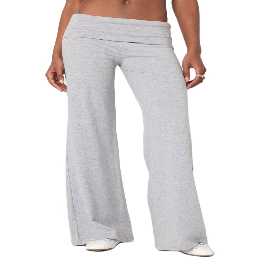 UAURORAO Fold Over Yoga Pants for Women Wide Leg Workout Sweatpants Y2k Striped Lounge Pants(Foldover Grey,Small)