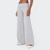 UAURORAO Fold Over Yoga Pants for Women Wide Leg Workout Sweatpants Y2k Striped Lounge Pants(Foldover Grey,Small) view 4