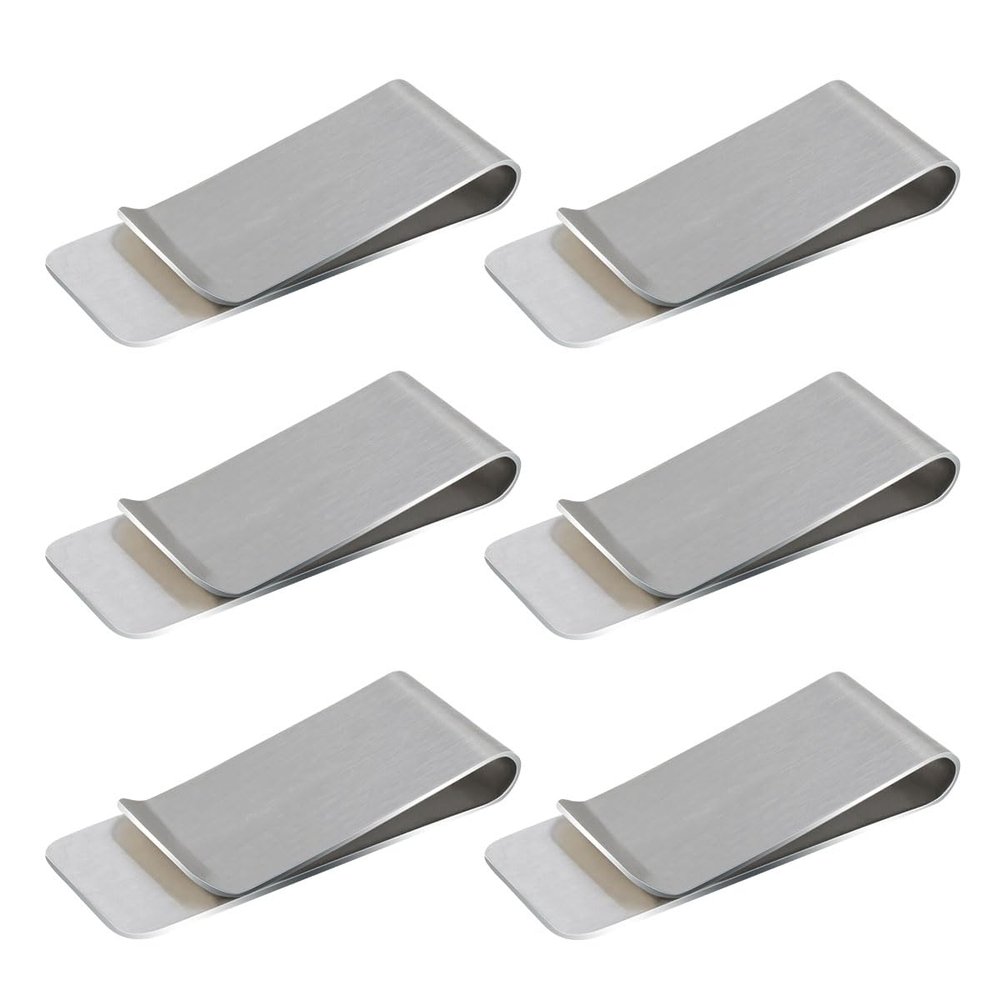 6 Pack Stainless Steel Money Clip Metal Wallet Clip for Men Men's Slim Cash Clip Small Money Clips for Cash and Credit Card Holder Metal Money Clips Minimalist Front Pocket Wallet Clip (Silver)
