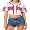 Womens Cropped 98 Baseball Jersey Button Down V-Neck Country Vintage Jersey Casual Sports Softball Shirt White view 1