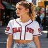 Womens Cropped 98 Baseball Jersey Button Down V-Neck Country Vintage Jersey Casual Sports Softball Shirt White view 2