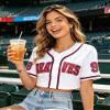 Womens Cropped 98 Baseball Jersey Button Down V-Neck Country Vintage Jersey Casual Sports Softball Shirt White view 4