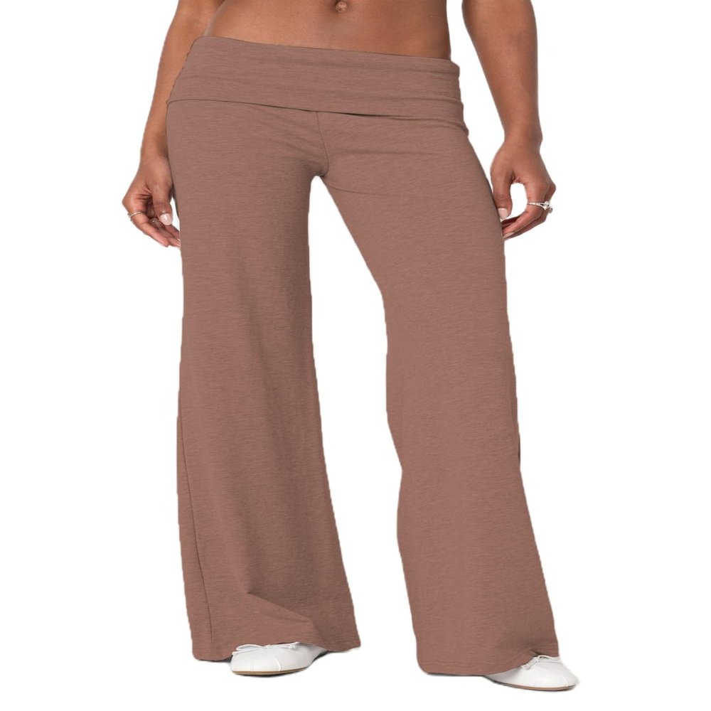 UAURORAO Fold Over Yoga Pants for Women Wide Leg Workout Sweatpants Y2k Striped Lounge Pants(Foldover Brown,Small)