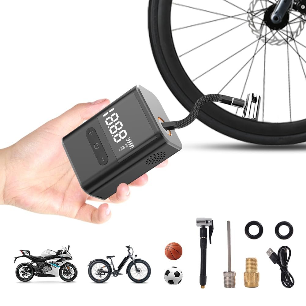 BJMCXIA Portable Air Compressor Electric Tire Inflator 100PSI Portable Mini Bike Pump with LED Display, Dual Cylinder Fast Pump for Motorcycles E-Bikes Bicycles Balls Inflatables (Black)