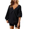 asntrgd Womens Oversized Sweatshirt Casual V Neck Long Sleeve Loose Tee Shirt Fashion Workout Tops Y2k Outfits Black view 1