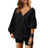 asntrgd Womens Oversized Sweatshirt Casual V Neck Long Sleeve Loose Tee Shirt Fashion Workout Tops Y2k Outfits Black view 2