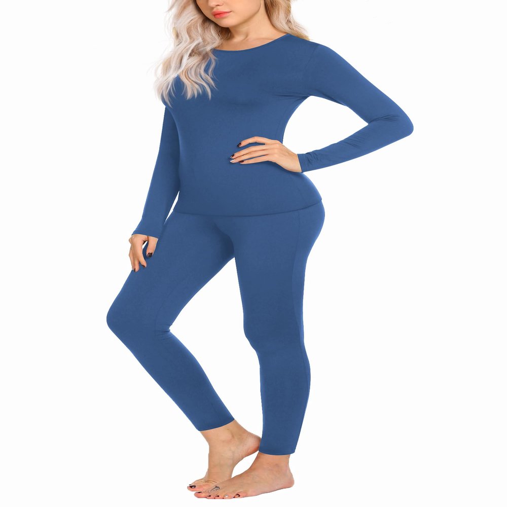 Ekouaer Thermal Underwear for Women Long Johns Sets Base Layer Lightweight 2 Pieces Pajams Set Blue M