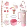 1ze1ziyo 9PCS Cup Accessories Set for Stanley Cup 30oz 40oz Tumbler - Including Water Bottle Handle Strap,Straw Cover Cap,Spill Proof Stoppers,Boot,Initials Letter Charm,Sticker,Flower,Letter T,Pink