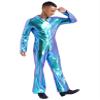 Lorilida Men's 70s Disco Costume Shiny Metallic Unitard Zentai Zipper Bodysuit One Piece Jumpsuits Blue Large view 4