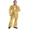 Lorilida Men's 70s Disco Costume Shiny Metallic Unitard Zentai Zipper Bodysuit One Piece Jumpsuits Gold Small view 1