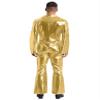 Lorilida Men's 70s Disco Costume Shiny Metallic Unitard Zentai Zipper Bodysuit One Piece Jumpsuits Gold Small view 2