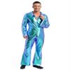 Lorilida Men's 70s Disco Costume Shiny Metallic Unitard Zentai Zipper Bodysuit One Piece Jumpsuits Blue XX-Large view 1
