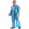 Lorilida Men's 70s Disco Costume Shiny Metallic Unitard Zentai Zipper Bodysuit One Piece Jumpsuits Blue XX-Large view 3