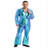 winying Mens Singer Dancer Costume Metallic Long Sleeve Movie Star Jumpsuit Halloween Club Party Bodysuit Blue 4X-Large view 1