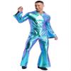 winying Mens Singer Dancer Costume Metallic Long Sleeve Movie Star Jumpsuit Halloween Club Party Bodysuit Blue 4X-Large view 3