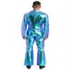 winying Mens Singer Dancer Costume Metallic Long Sleeve Movie Star Jumpsuit Halloween Club Party Bodysuit Blue 4X-Large view 4