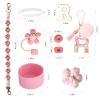 1ze1ziyo 9PCS Cup Accessories Set for Stanley Cup 30oz 40oz Tumbler - Including Water Bottle Handle Strap,Straw Cover Cap,Spill Proof Stoppers,Boot,Initials Letter Charm,Sticker,Flower,Letter R,Pink view 3