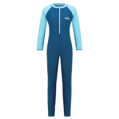 Miaeowve UPF 50+ Long Wetsuits for Boys Girls Long Sleeve Zip Up Full Body Cover Swimsuits Sky Blue 15-16 Years