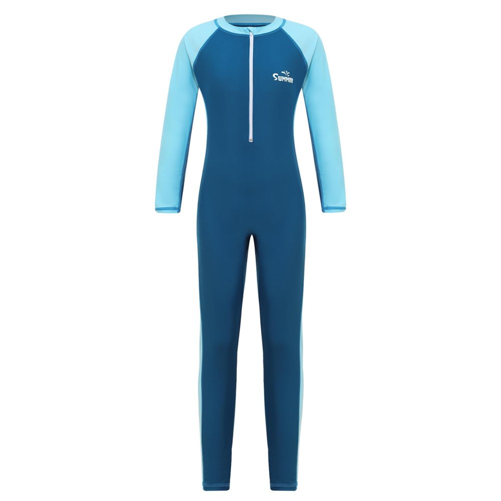 Miaeowve UPF 50+ Long Wetsuits for Boys Girls Long Sleeve Zip Up Full Body Cover Swimsuits Sky Blue 15-16 Years