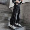Girls Jeans Denim Elastic Wasit Wide Leg Baggy Pants Flap Pocket Side Denim Cargo Pants Kids (Black, 11-12 Years) view 2