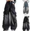 Girls Jeans Denim Elastic Wasit Wide Leg Baggy Pants Flap Pocket Side Denim Cargo Pants Kids (Black, 11-12 Years) view 4