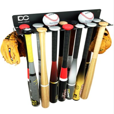 Double Circle Baseball Bat Holder For Wall - Bat Rack Wall Mount - Holds 14 Bats - Heavy Duty Metal Storage Organizer With Hardware Kit