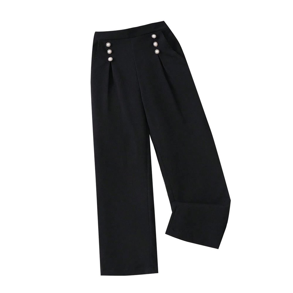 Girls Dress Pants Wide Leg Pants Lightweight Casual Elastic High Waist Straight Leg Loose Trousers (Black, 9-10 Years)