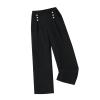 Girls Dress Pants Wide Leg Pants Lightweight Casual Elastic High Waist Straight Leg Loose Trousers (Black, 9-10 Years) view 1