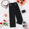 Girls Dress Pants Wide Leg Pants Lightweight Casual Elastic High Waist Straight Leg Loose Trousers (Black, 9-10 Years) view 2