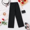 Girls Dress Pants Wide Leg Pants Lightweight Casual Elastic High Waist Straight Leg Loose Trousers (Black, 9-10 Years) view 3