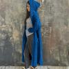 Womens Cardigan Sweaters Hooded Open Front Cardigan Cable Knit Sweaters Solid Color Chunky Long Sweater Coats Blue view 3