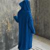 Womens Cardigan Sweaters Hooded Open Front Cardigan Cable Knit Sweaters Solid Color Chunky Long Sweater Coats Blue view 4
