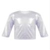 Hularka Kids Girls Boys Shiny Metallic Long Sleeve Jazz Hip Hop Dance Crop Top Gymnastic Sports Shirt for Performance Party Silver 7-8 Years view 1