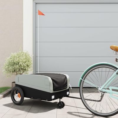 loibinfen Bike Trailer Bicycle Cargo Trailer, Bike Wagon Trailer, Bike Cart with Safety Flag, Black and Gray 66.1 lb Iron, 48"x20.9"x20.9"