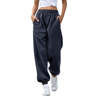 JOFOW Baggy Cinch Bottom Sweatpants for Women Joggers Sweatpants Women Baggy High Waisted Drawstring Gym Workout (B-Dark Blue,X-Large)