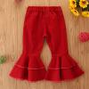Toddler Baby Girl Flared Denim Pants Ruffled Wide Legs Ripped Jeans Kids High Waist Bell Bottom Pants (Red, 5-6 Years) view 3