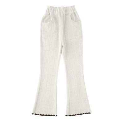 Girl's Corduroy Flare Pants High Waisted Elastic Waist Bell Bottom Casual Pants Toddler Girls Slim (White, 4-5 Years)
