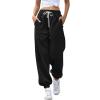 JOFOW Women's Health Sports Pants Baggy Wide Fleece Lined Leg Pants Cute Sweatpants Joggers for Women 2024 (E-Black,Small) view 1