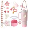 1ze1ziyo 9PCS Cup Accessories Set for Stanley Cup 30oz 40oz Tumbler - Including Water Bottle Handle Strap,Straw Cover Cap,Spill Proof Stoppers,Boot,Initials Letter Charm,Sticker,Flower,Letter P,Pink view 1
