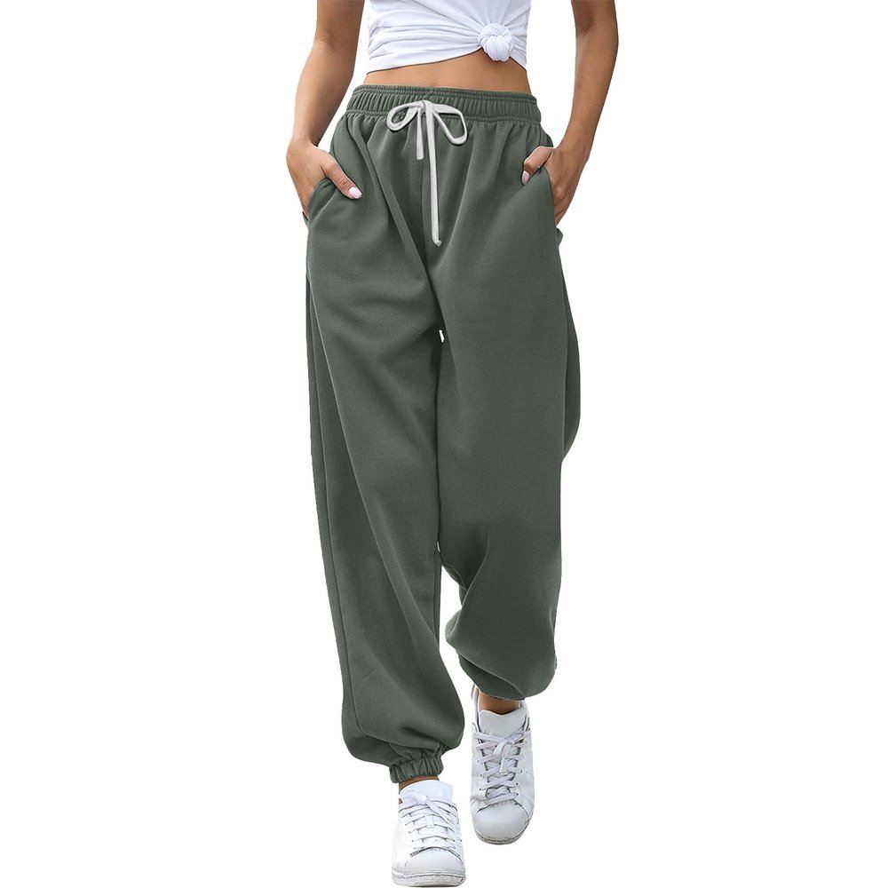JOFOW Baggy Cinch Bottom Sweatpants for Women Joggers Sweatpants Women Baggy High Waisted Drawstring Gym Workout (D-AG,X-Large)