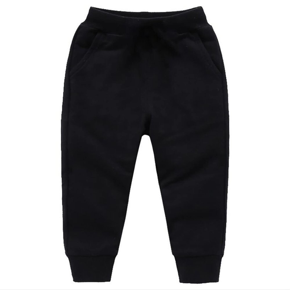 Toddler Girls Boy's Sweatpants Baby Cotton Pull on Jogger Pants Kids Solid Elastic Waist Slim (Black, 12-18 Months)