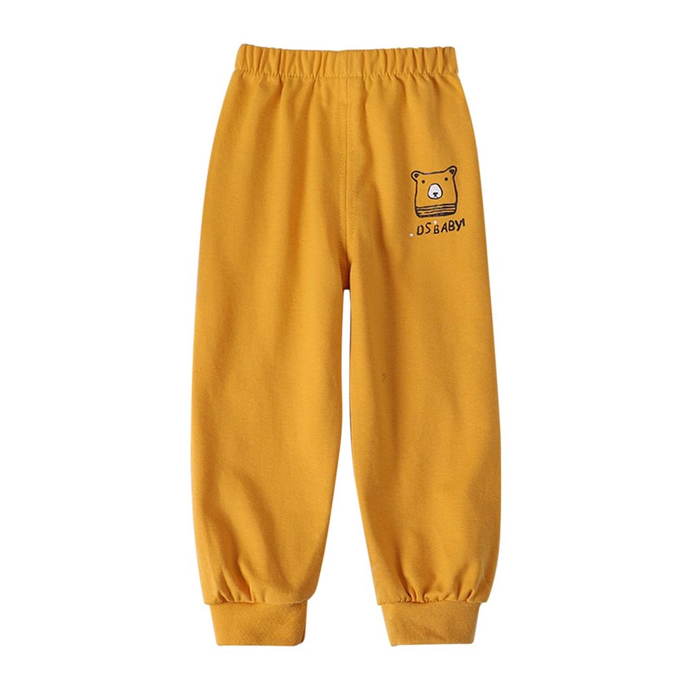 Baby Boy's Pull on Jogger Toddler Sweatpants Cotton Kids Cute Cartoon Elastic Waist Sports Pants (Yellow, 4-5 Years)