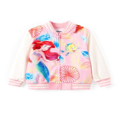 Disney Princess Toddler Girl Jacket Ariel Letterman Varsity Bomber Jacket, Trendy Tie-dye Print Lightweight Zip Up Jacket, Sweatshirt 5-6 Years
